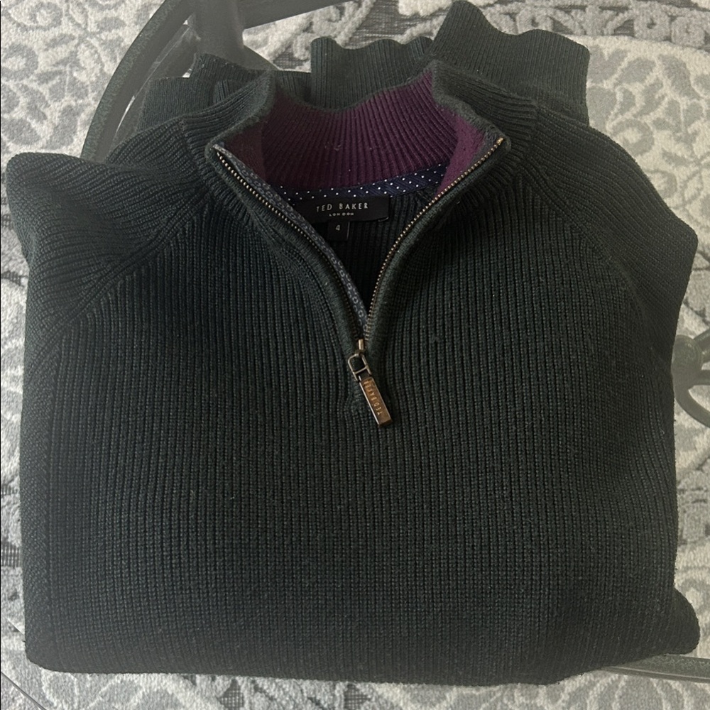 Ted Baker Dark Green Zip-Up Sweater for Men